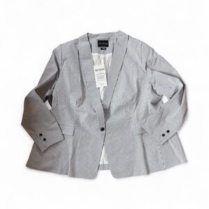 NEW Wildfang The Empower Seersucker Tux Blazer Navy Blue White Pinstripe Size 4X